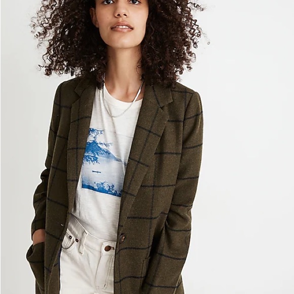NWT Madewell Larsen blazer windowpane green size XXS - Picture 1 of 7